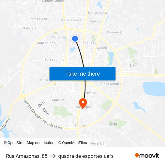 Rua Amazonas, 85 to quadra de esportes uefs map