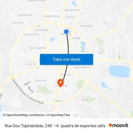 Rua Dos Tupinambás, 240 to quadra de esportes uefs map