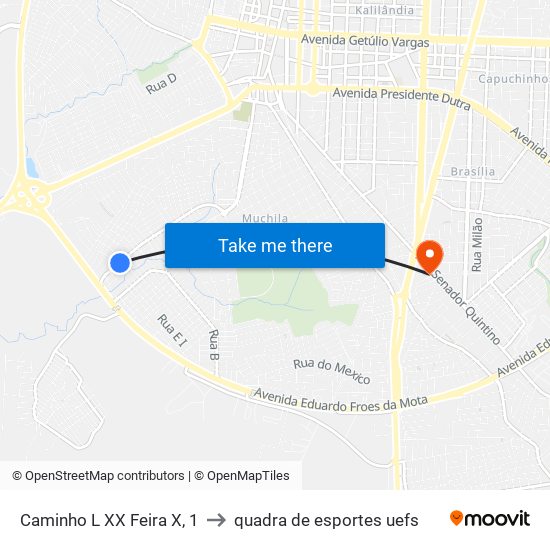 Caminho L XX Feira X, 1 to quadra de esportes uefs map