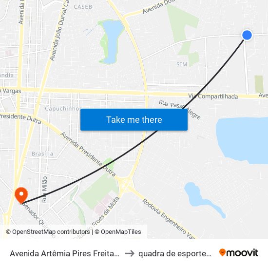 Avenida Artêmia Pires Freitas 1108 to quadra de esportes uefs map