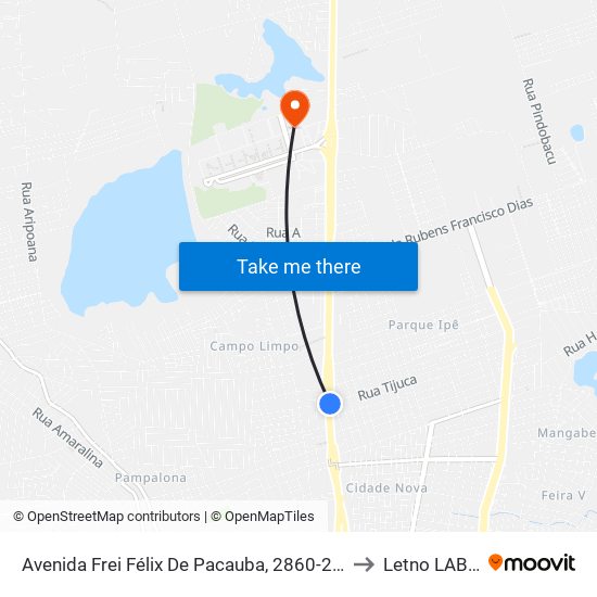 Avenida Frei Félix De Pacauba, 2860-2968 to Letno LABIO map