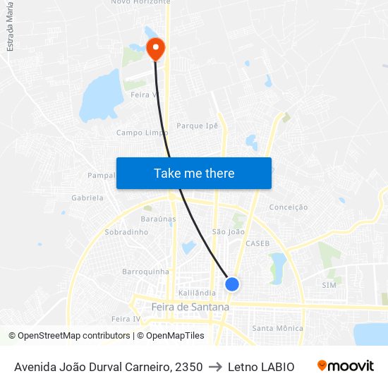 Avenida João Durval Carneiro, 2350 to Letno LABIO map