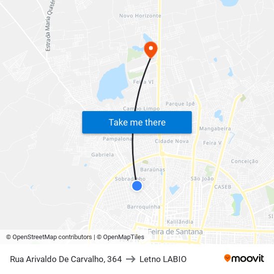 Rua Arivaldo De Carvalho, 364 to Letno LABIO map