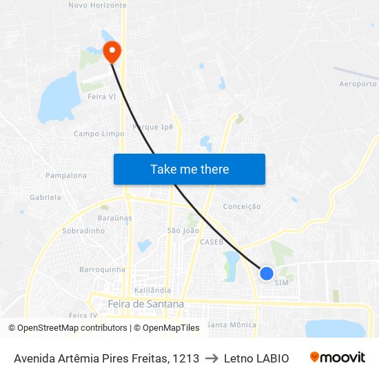 Avenida Artêmia Pires Freitas, 1213 to Letno LABIO map