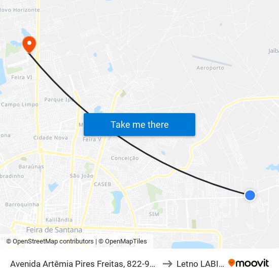 Avenida Artêmia Pires Freitas, 822-962 to Letno LABIO map