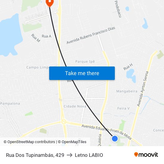 Rua Dos Tupinambás, 429 to Letno LABIO map