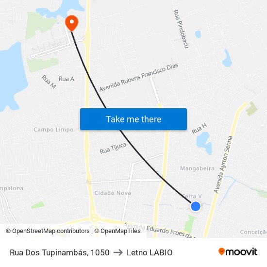 Rua Dos Tupinambás, 1050 to Letno LABIO map