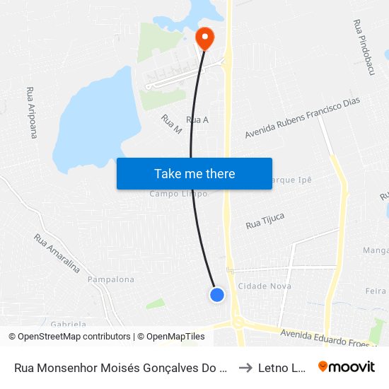 Rua Monsenhor Moisés Gonçalves Do Couto, 1130 to Letno LABIO map