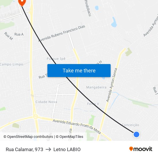 Rua Calamar, 973 to Letno LABIO map