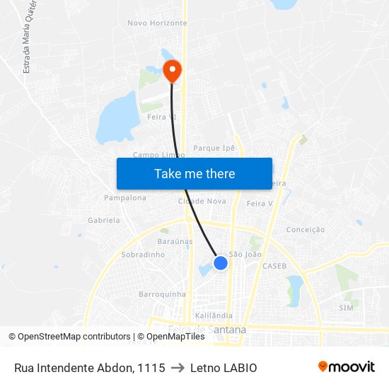Rua Intendente Abdon, 1115 to Letno LABIO map
