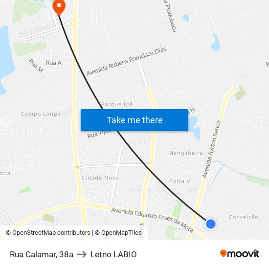 Rua Calamar, 38a to Letno LABIO map