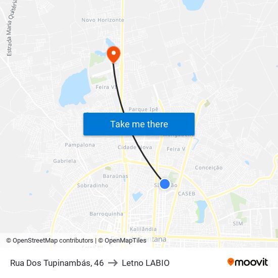 Rua Dos Tupinambás, 46 to Letno LABIO map