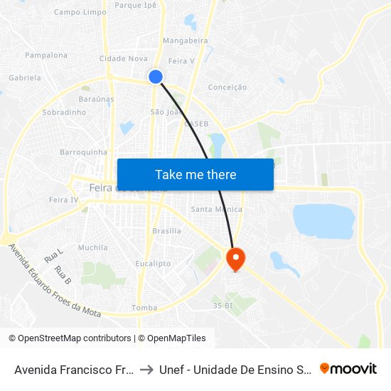 Avenida Francisco Fraga Maia, 4101-4119 to Unef - Unidade De Ensino Superior De Feira De Santana map