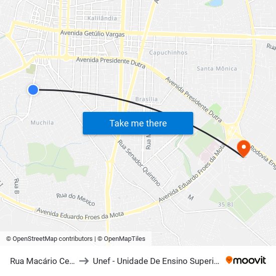 Rua Macário Cerqueira, 430 to Unef - Unidade De Ensino Superior De Feira De Santana map