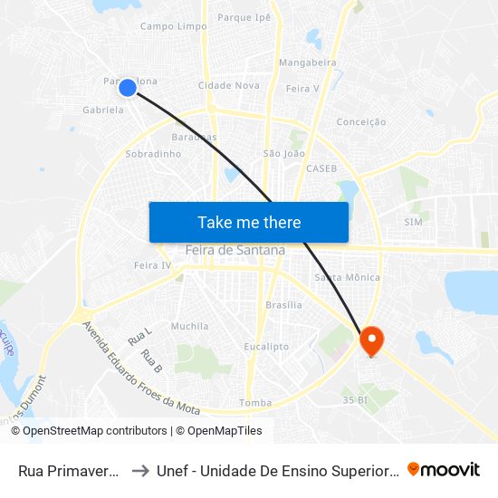 Rua Primavera, 728-754 to Unef - Unidade De Ensino Superior De Feira De Santana map