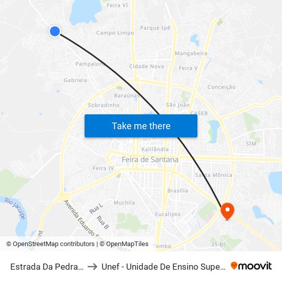 Estrada Da Pedra Ferrada, 3588 to Unef - Unidade De Ensino Superior De Feira De Santana map