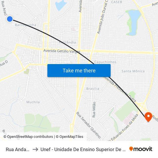 Rua Andaraí, 88 to Unef - Unidade De Ensino Superior De Feira De Santana map