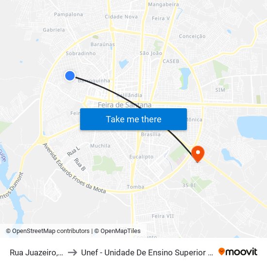 Rua Juazeiro, 732-812 to Unef - Unidade De Ensino Superior De Feira De Santana map