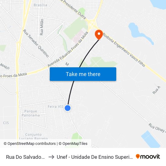 Rua Do Salvador, 3124-3156 to Unef - Unidade De Ensino Superior De Feira De Santana map