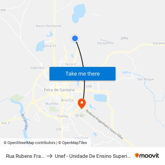 Rua Rubens Francisco Dias to Unef - Unidade De Ensino Superior De Feira De Santana map