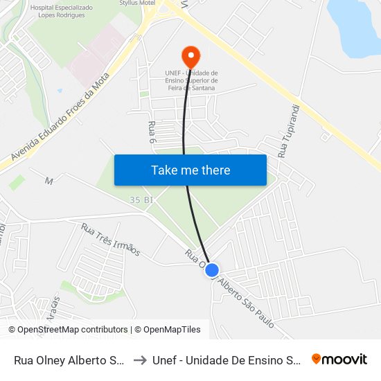 Rua Olney Alberto São Paulo, 1721-1797 to Unef - Unidade De Ensino Superior De Feira De Santana map