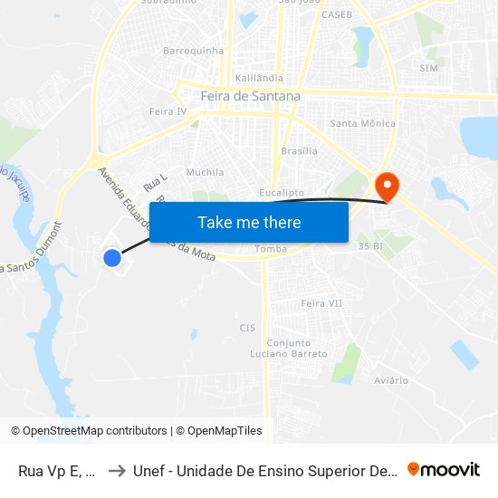 Rua Vp E, 99-107 to Unef - Unidade De Ensino Superior De Feira De Santana map