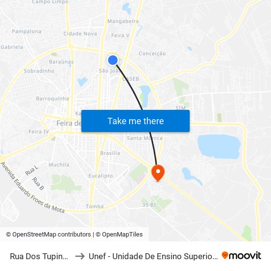 Rua Dos Tupinambás, 429 to Unef - Unidade De Ensino Superior De Feira De Santana map