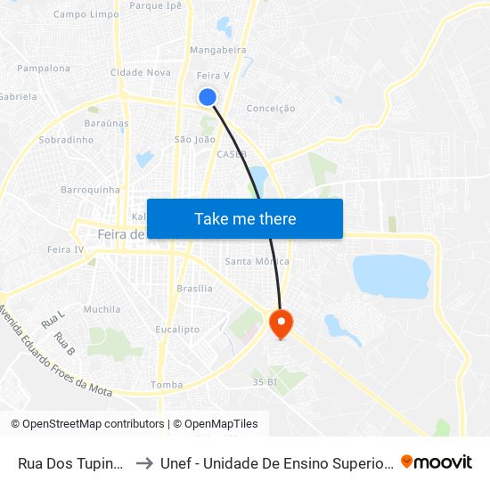 Rua Dos Tupinambás, 840 to Unef - Unidade De Ensino Superior De Feira De Santana map