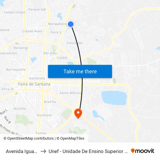 Avenida Iguatemi, 349 to Unef - Unidade De Ensino Superior De Feira De Santana map