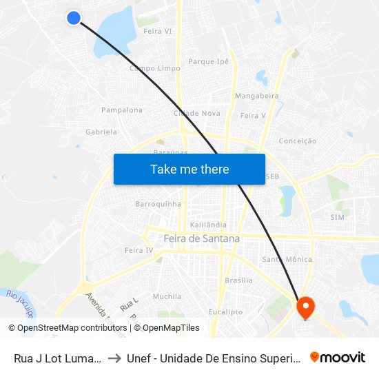 Rua J Lot Luma Torres, 135 to Unef - Unidade De Ensino Superior De Feira De Santana map