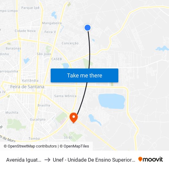 Avenida Iguatemi, 1736 to Unef - Unidade De Ensino Superior De Feira De Santana map