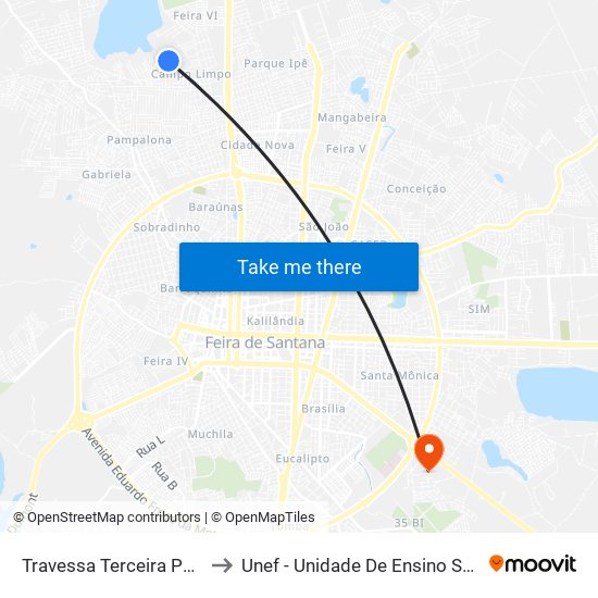 Travessa Terceira Porto Dos Prazeres, 20 to Unef - Unidade De Ensino Superior De Feira De Santana map