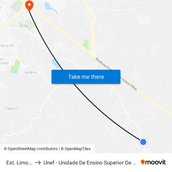 Est. Limoeiro 5 to Unef - Unidade De Ensino Superior De Feira De Santana map