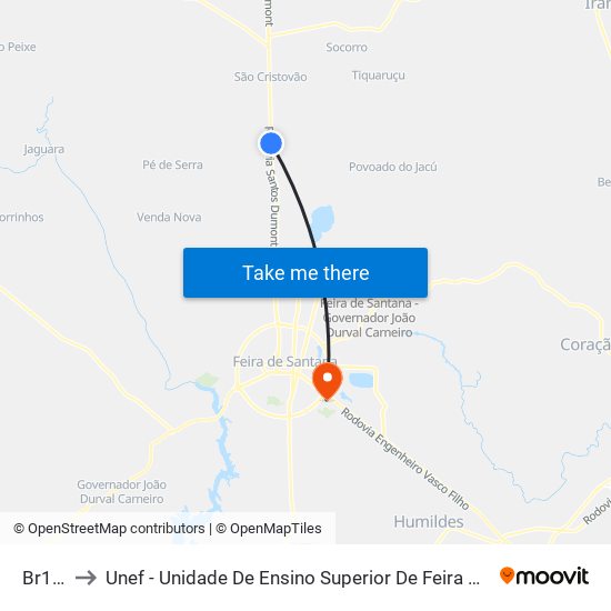 Br116 to Unef - Unidade De Ensino Superior De Feira De Santana map