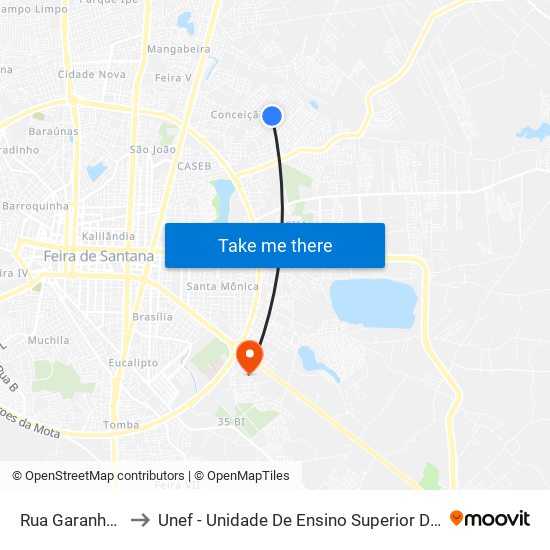 Rua Garanhuns, 751 to Unef - Unidade De Ensino Superior De Feira De Santana map