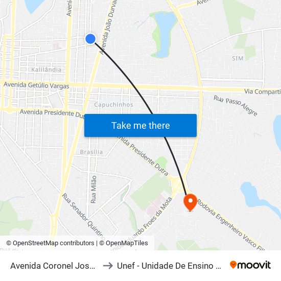 Avenida Coronel José Pinto Dos Santos, 178 to Unef - Unidade De Ensino Superior De Feira De Santana map