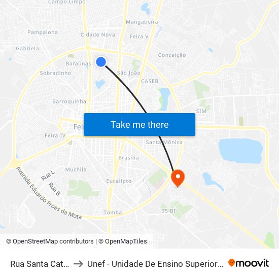Rua Santa Catarina, 261 to Unef - Unidade De Ensino Superior De Feira De Santana map