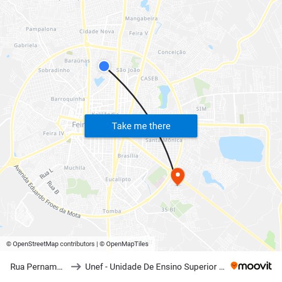 Rua Pernambuco, 147 to Unef - Unidade De Ensino Superior De Feira De Santana map