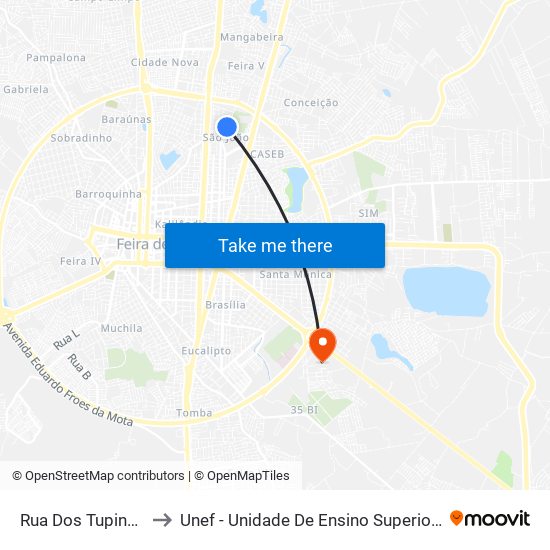 Rua Dos Tupinambás, 240 to Unef - Unidade De Ensino Superior De Feira De Santana map