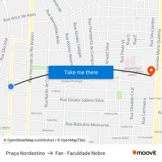 Praça Nordestino to Fan - Faculdade Nobre map