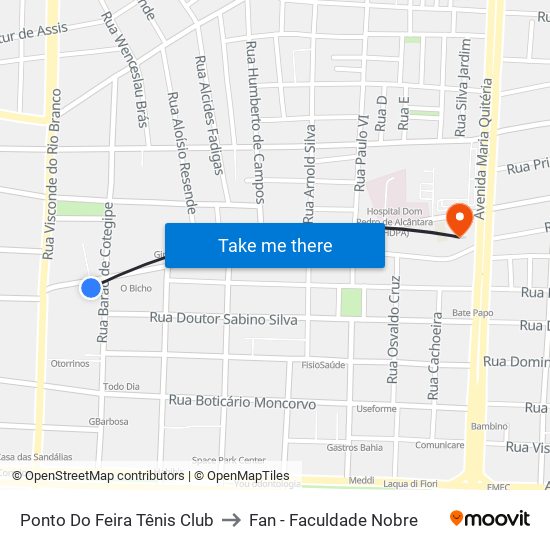 Ponto Do Feira Tênis Club to Fan - Faculdade Nobre map