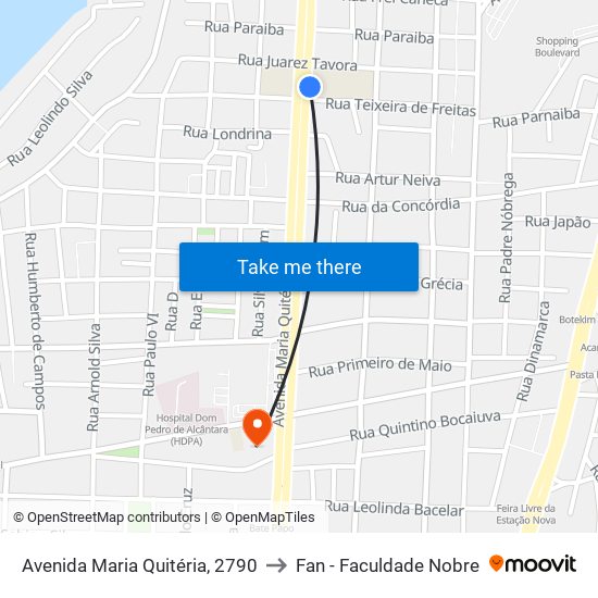Avenida Maria Quitéria, 2790 to Fan - Faculdade Nobre map