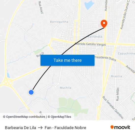 Barbearia De Lila to Fan - Faculdade Nobre map