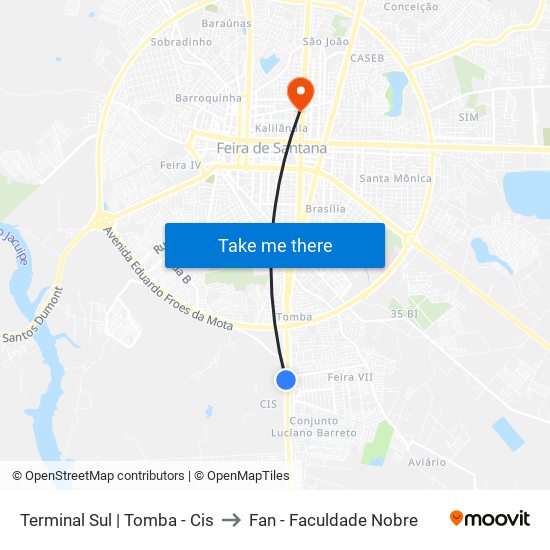 Terminal Sul | Tomba - Cis to Fan - Faculdade Nobre map