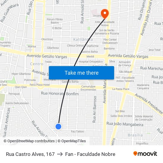 Rua Castro Alves, 167 to Fan - Faculdade Nobre map