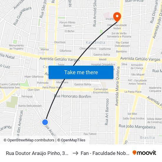 Rua Doutor Araújo Pinho, 367 to Fan - Faculdade Nobre map