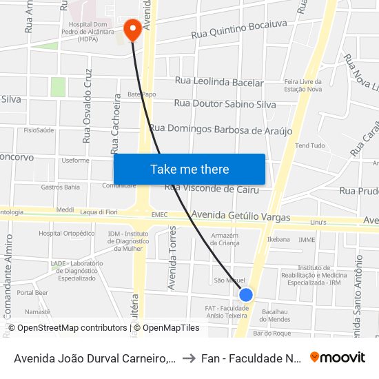 Avenida João Durval Carneiro, 1803 to Fan - Faculdade Nobre map