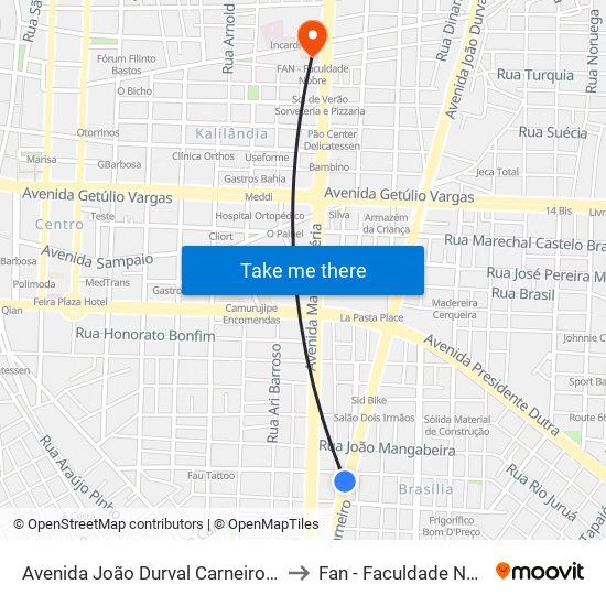 Avenida João Durval Carneiro, 943 to Fan - Faculdade Nobre map