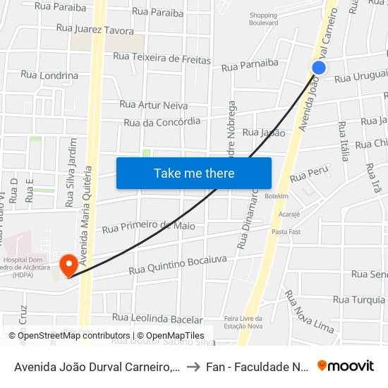 Avenida João Durval Carneiro, 3236 to Fan - Faculdade Nobre map