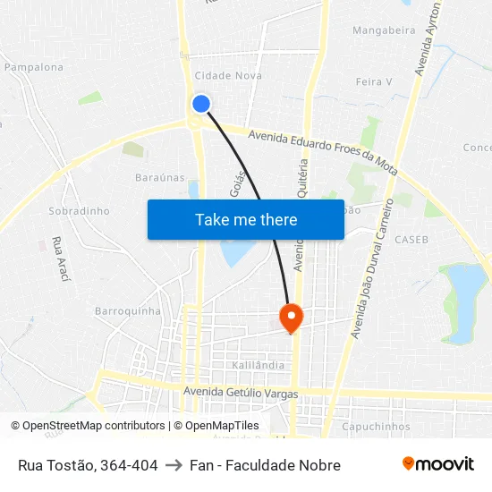 Rua Tostão, 364-404 to Fan - Faculdade Nobre map